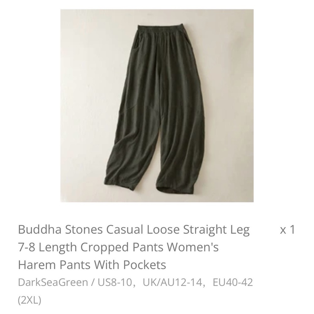 Buddha Stones Casual Loose Straight Leg  Cropped  Harem Pants With Pockets